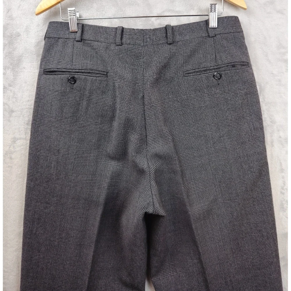 Brooks Brothers Mens Wool Windowpane Plaid Pleated Gray Trousers Pants 33x29 - Picture 4 of 5